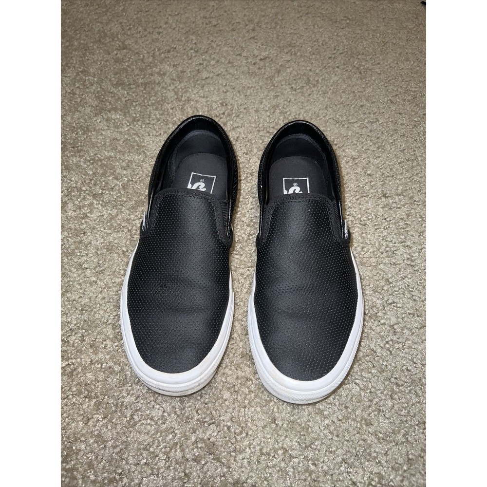 Vans Asher  Slip On Perforated Sneakers Leather Womens 6 Black White Skater